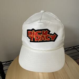 Vintage Dick Tracy Snapback Hat Cap Rope Trucker Disney Youngan Comic White